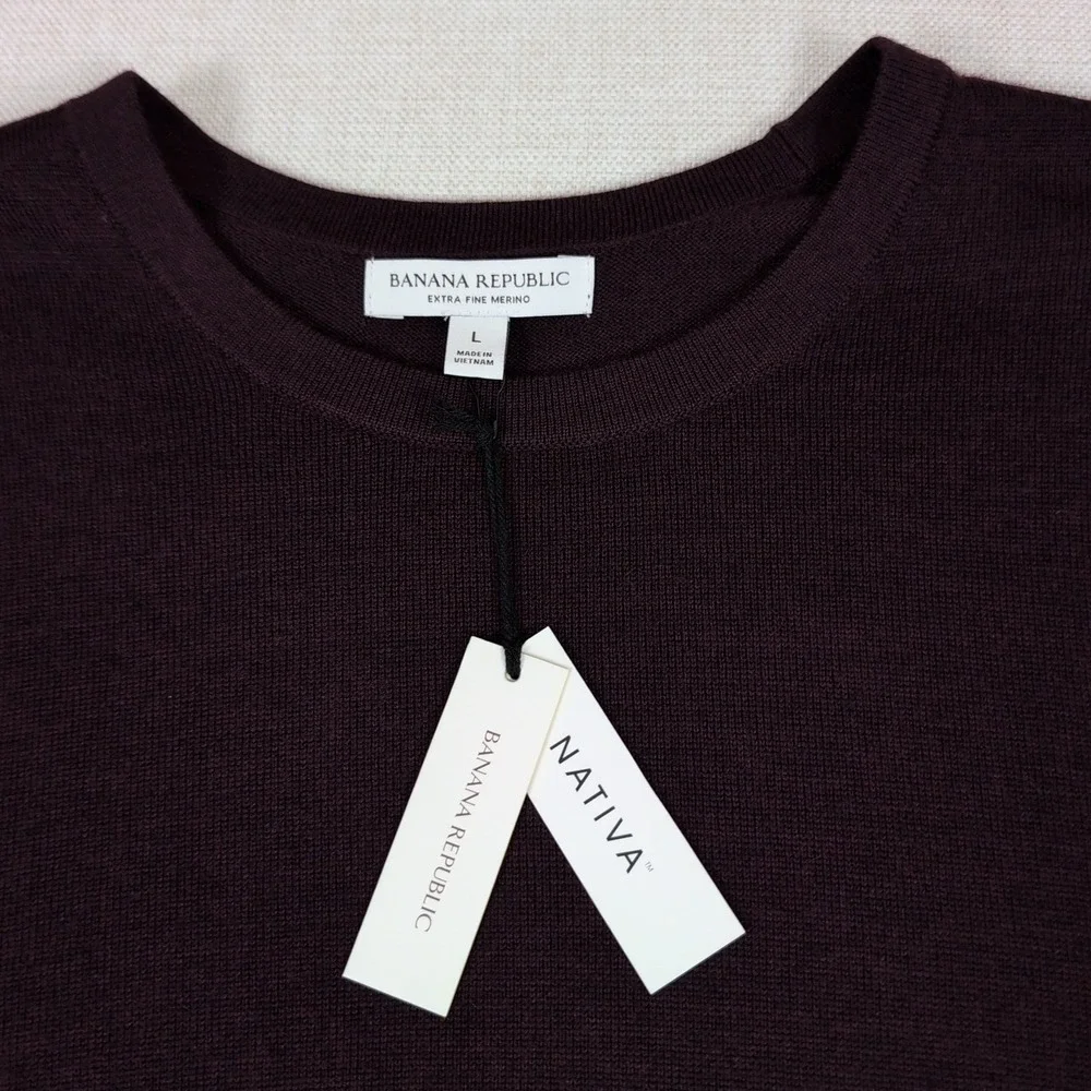 Banana Republic Merino Crew Sweater Mens L Burgundy New Extra Fine Wool